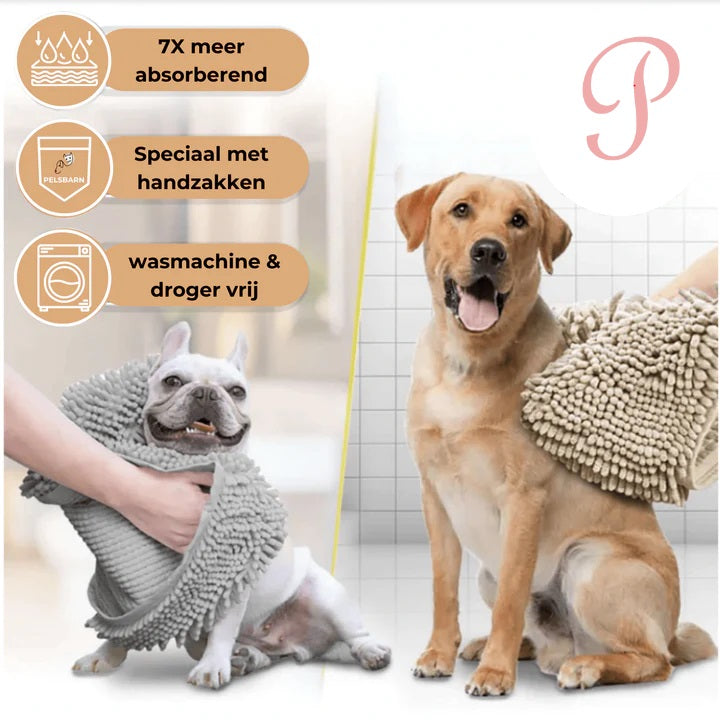 PetTowel™ - Hondenhanddoek | 2-in-1 Drogen en Masseren - Microfiber - Goed Absorberend - Ideaal na een Lekker Bad