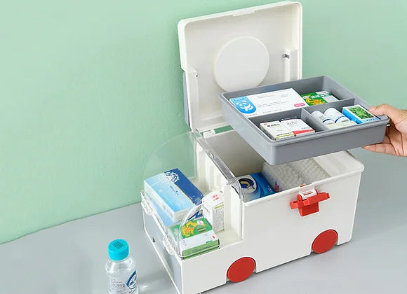 HappyPill™ - EHBO Kit | Alle EHBO Basisbenodigdheden in 1 Ambulance - Praktische Opbergvakken - Stevig - Goed Afsluitbaar