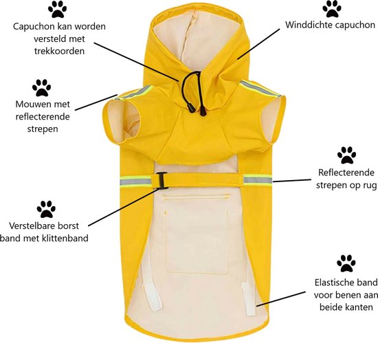 WaterproofPet™ - Reflecterende Regenjas + Capuchon | 100% Waterdicht - Veilige Nachtwandeling