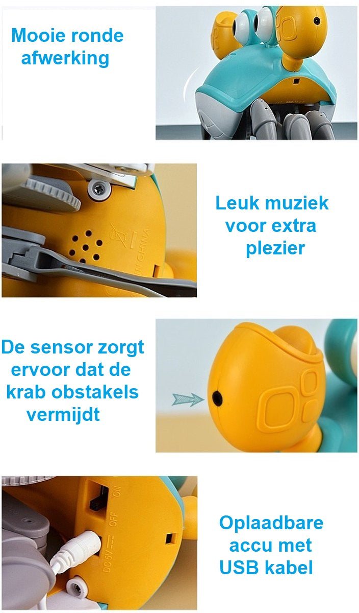 CuteCrab™ - Wandelende Krab | Met Sensoren en Muziek - Urenlang Speelplezier - Zelfsturend | USB Herlaadbaar