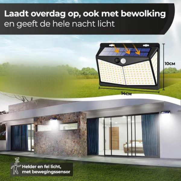 SolarWalls™ - Solar 208 LED Buitenlamp | Bewegingssensor - Werkt op Zonne-energie - Waterproof - Makkelijk te Installeren - Tuinverlichting